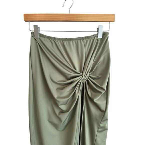 Superdown Marie Midi High Slit Mini Skirt Olive Green Stretchy Size Small - Picture 6 of 11